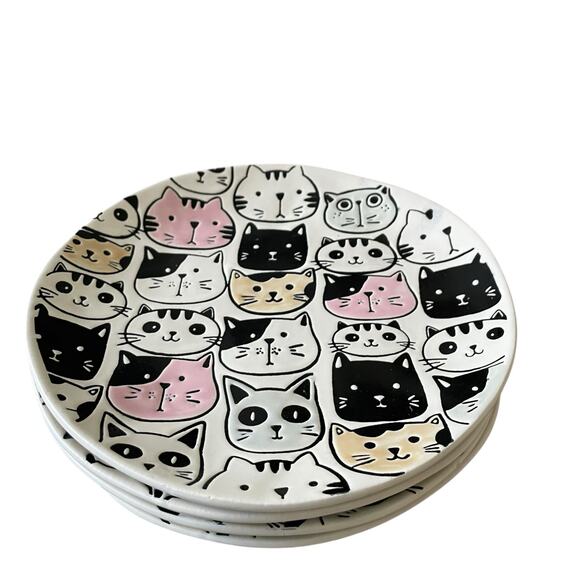 Spectrum Designz KITTY CAT FRIENDS 8in Salad Plate Set of 4 New - Picture 4 of 13